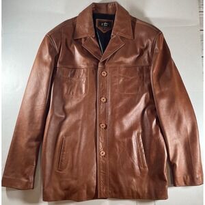 Vintage Atlas Cuir Leather Jacket Men's Size 60 XL Brown Caramel‎ Coat Retro 70s